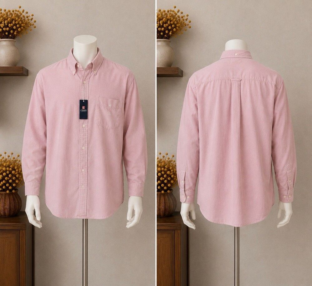 Chaps Mens Pink Oxford Button Down Shirt XL Long Sleeve 100% Cotton NWT